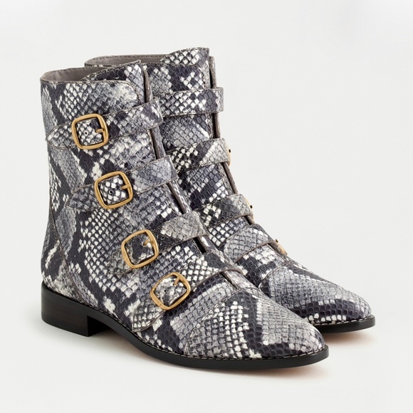 J.CREW MULTI-BUCKLE BOOTS IN SNAKE-EMBOSSED LEATHE - Picture 1 of 5